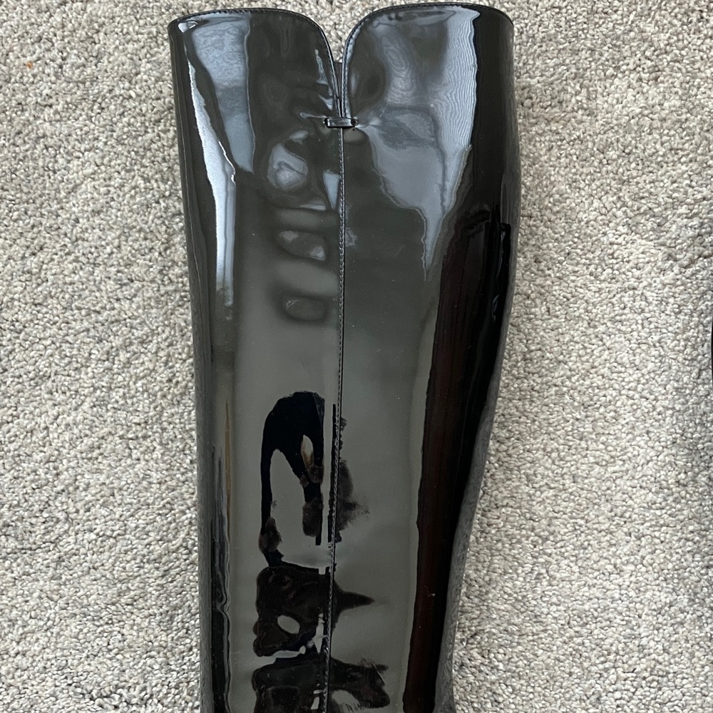 Stuart Weitzman Black Patent Leather Knee-High Stiletto Boots - Picture 13 of 16